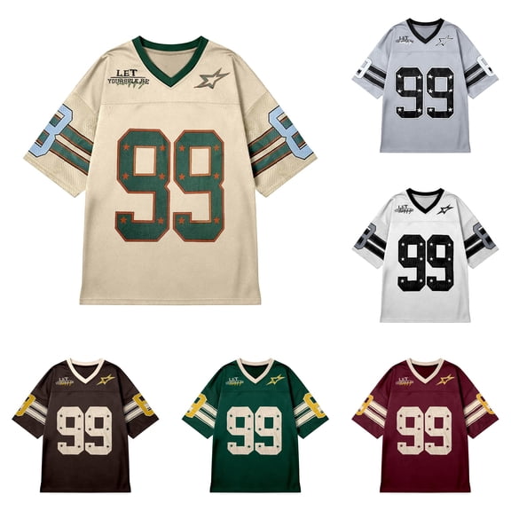 XIAONU Womens Vintage Number Letter Print Football Loose Mesh Street Game Tee