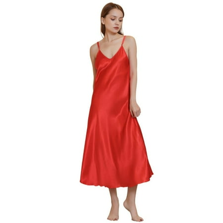 Huuilaibazoo Women Silk Satin Nightgown Sexy Chemise Lingerie Long Sleepdress for Ladies Sleepwear Slip Negligee