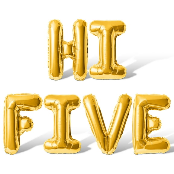 Letter Balloons - HI FIVE 16" Inch Alphabet Letters Foil Mylar Balloon 5th Birthday Party Banner (Gold)