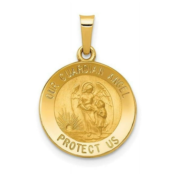 Finest Gold 14K Yellow Gold Polished & Satin Our Guardian Angel Medal Hollow Pendant