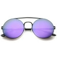 thumbnail image 1 of sunglassLA Unisex Modern Slim Frame Double Nose Bridge Colored Mirror Flat Lens Round Sunglasses (Black / Purple Mirror) - 53mm, 1 of 4