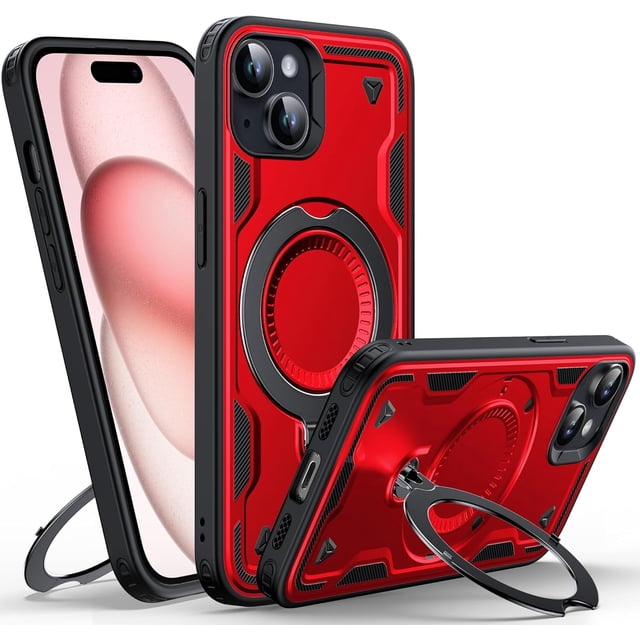 Diseñado para Funda Magnética para iPhone 15, Compatible con Magsafe, Prueba de Caída de 10 pies Resistente y Resistente, Soporte de Anillo Giratorio 360, Funda de Teléfono de Protección