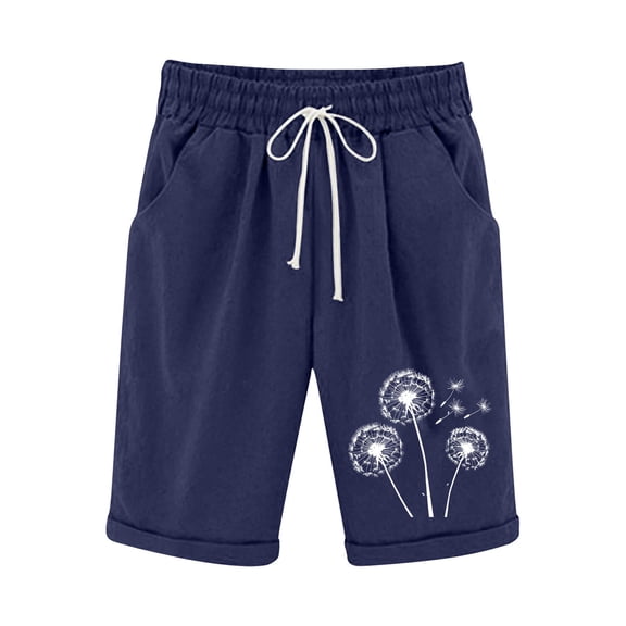 BVXEEP Women's Shorts and Linen Fashionable Summer Womens Shorts Dressy Casual Printing Elastic Waist 5-inch Pants Drawstring Womens Shorts Casual 5-inch Shorts