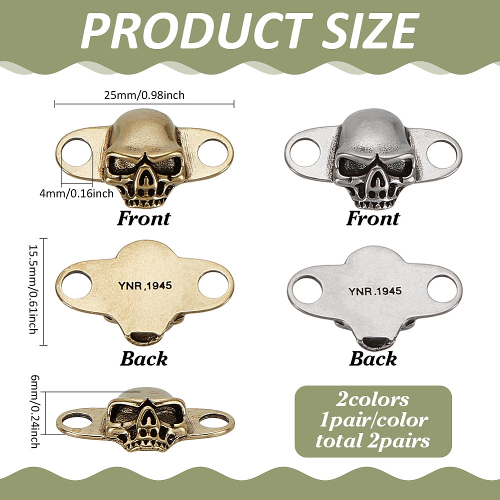 1 Set 2Pairs 2 Colors Detachable Brass Shoe Decoration Silver & Golden 17x27.5x7mm Hole: 4mm 1pair/color