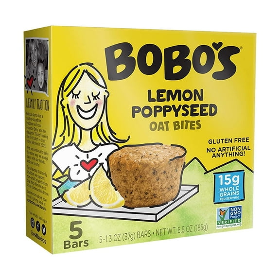 Bobo's Non-GMO Oat Bites Lemon Poppyseed 5 Bites Pack of 4