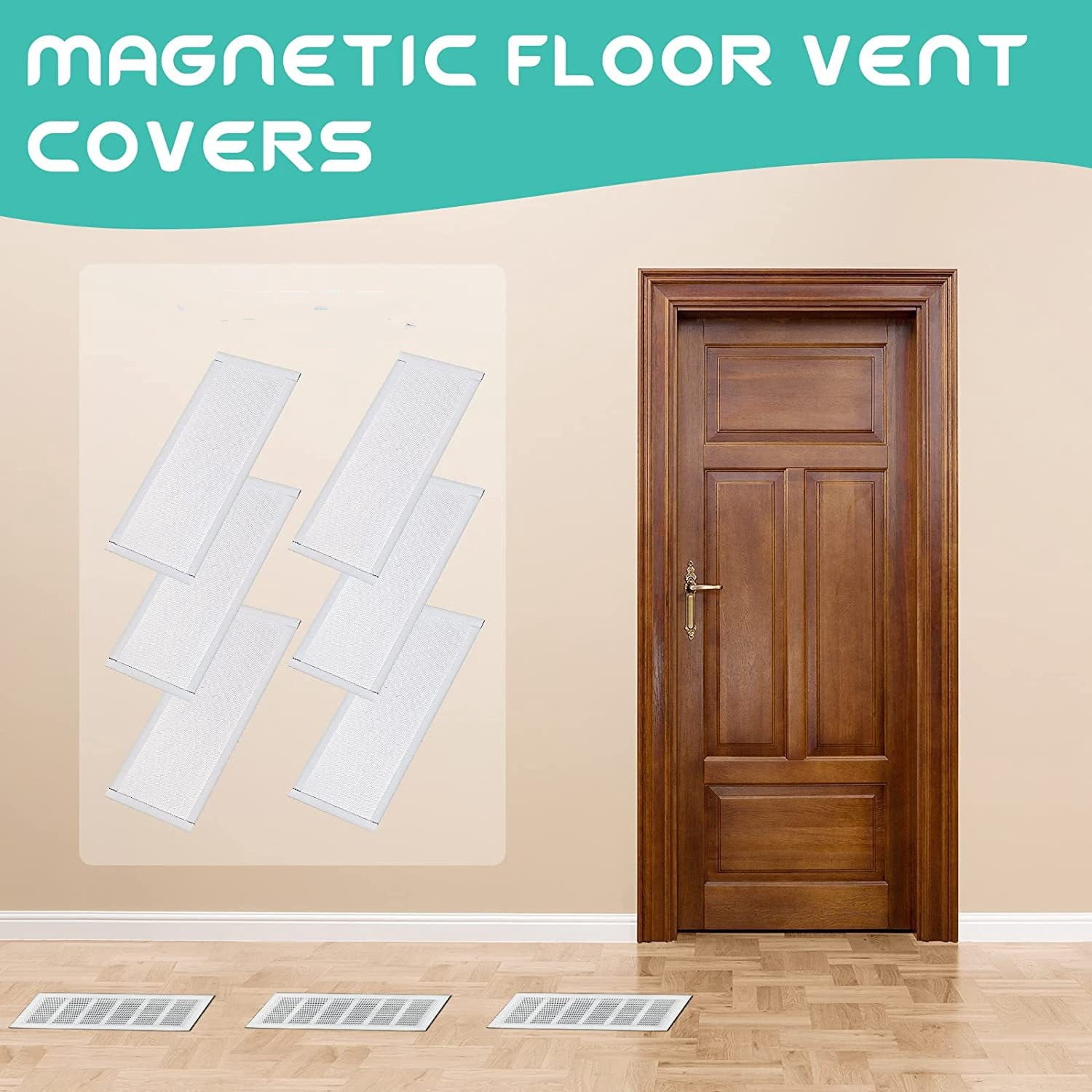 8 Pack Floor Vent Covers 4 x 10in Rectangle Air Vent Screen Cover Magnetic Vent Mesh Floor Register Cover Plastic Vent Screen for Wall Ceiling Floor Catch Debris Hair Insect, White