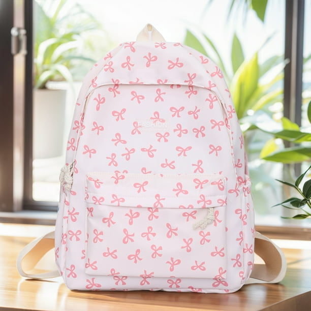 Mochila de nailon para estudiantes con lazo impreso para niñas y mujeres mochila bonita