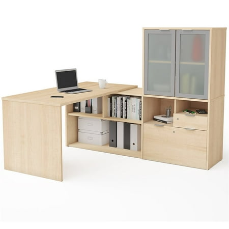 Bestar i3 Plus L-Desk with Frosted Glass Door
