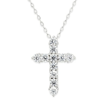 - Novadab Cubic Zirconia Silver 925 Cross Sterling Silver Pendant Necklace