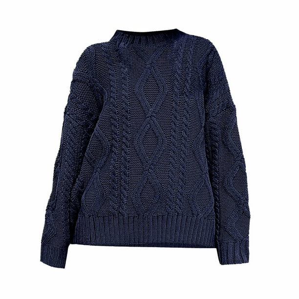 Suéter de cuello redondo para mujer, suéter holgado de colores sólidos, suéter de manga larga con cuello redondo, top de poliéster para mujer