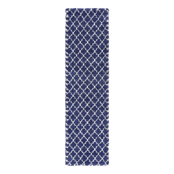 Unique Loom Rabat Shag Collection Area Rug - Marble (2' 7" x 10' Runner Navy Blue/Ivory)