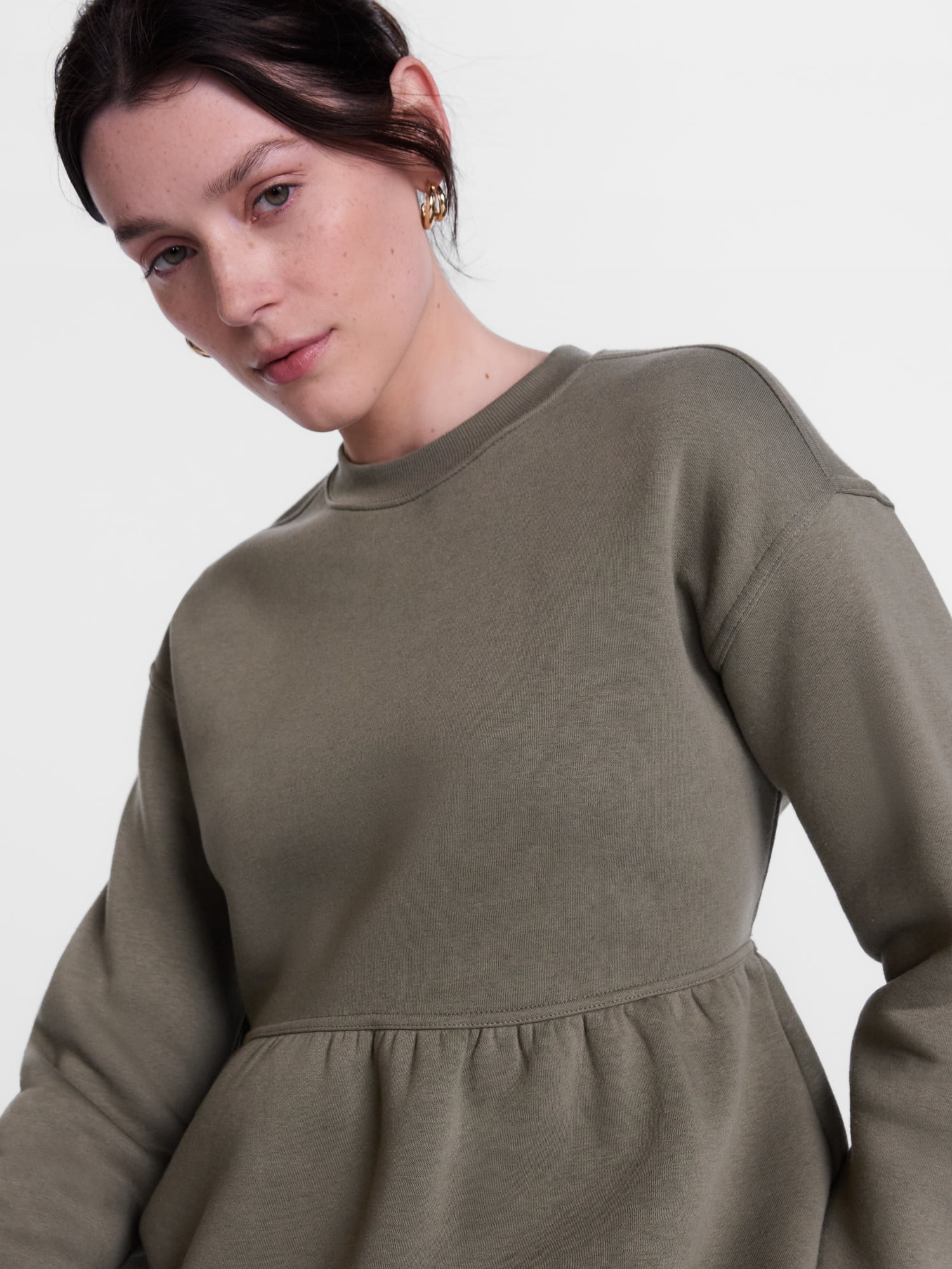 Scenario Women's Peplum Fleece Pullover with Long Sleeves, Size XS-XXXL