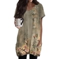 thumbnail image 3 of Spring Tunic Blouses for Women, V-neck Short Sleeve Tops, Plus Sized Casual Long T-shirt with Pockets, 3 of 5