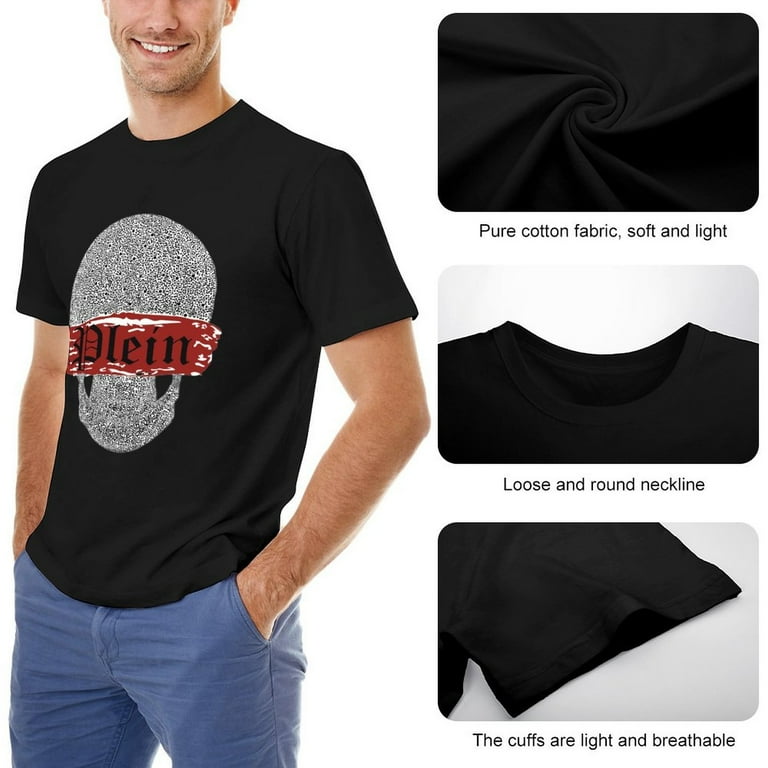 Philipp Plein Men s T Shirt 100 Cotton Casual Short Sleeve Tops Gift Tee Black 4XL Walmart