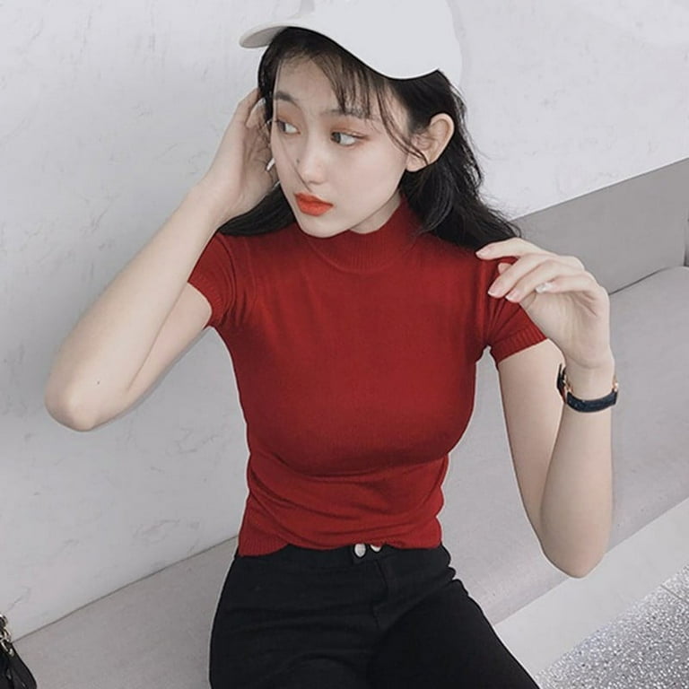 JANDEL Women's Solid Half Turtleneck Fashion Slim Short JANDEL Women's Solid Half Turtleneck Fashion Slim Short