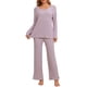 thumbnail image 1 of INSPIRAR CHIC Conjunto de Pijamas de Mujer de Punto Acanalado con Cuello en V y Manga Larga con Pantalones Ropa de Dormir Casual Tallas L Rosa, 1 of 6