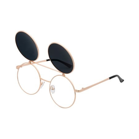 J&L glasses Lunettes de Soleil Rétro Flip-Up Rondes Seampunk (Doré, Noir, Transparent)