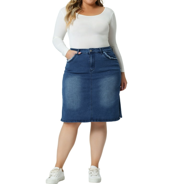 Agnes Orinda Women s Plus Size Pencil Skirt for Women Casual Slim Side Slit Jean Denim Skirts