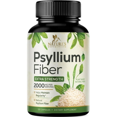 Psyllium Husk Powder Capsules 2000mg, Natural Daily Soluble & Insoluble Fiber Pills, Psyllium Husk Fiber Supplement Supports Digestion Colon Health & Regularity, Plant Based Supplement - 120 Capsules