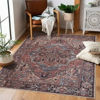 Hauteloom Neyland Machine Washable Living Room Area Rug - Oriental Traditional Medallion Carpet - Vintage Bohemian Look - Dark Red, Burgundy, Blue - 7'6" x 9'6"