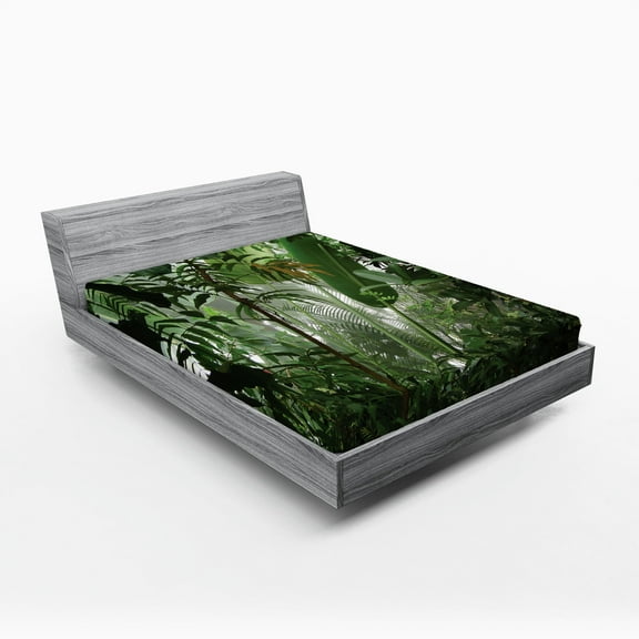 Ambesonne Green Fitted Sheet, Tropical Rainforest Wild, Full Size, Green