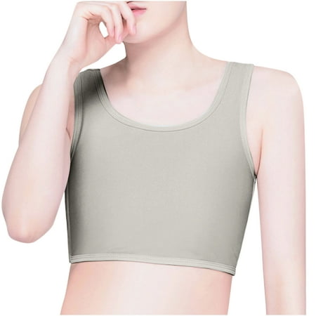 Pompotops Fashion Compression Chest Binder Women Sleeveless Vest Solid  Short Tank Tops