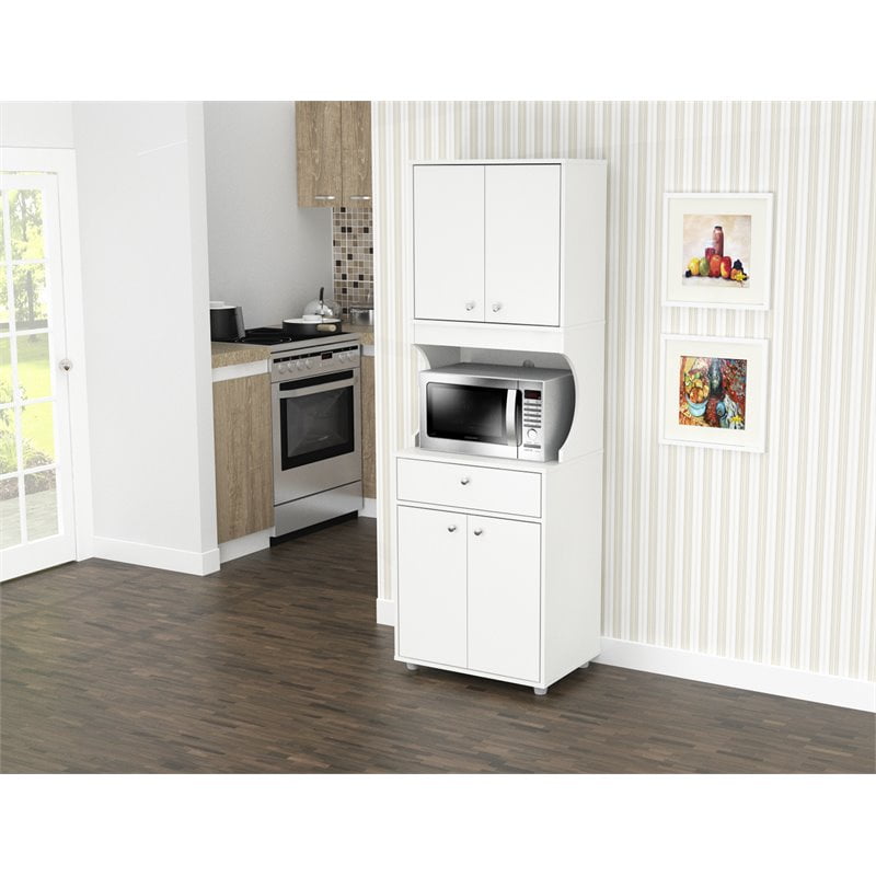 Inval Galley Laminate Kitchen Microwave Open Storage, White