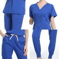 thumbnail image 3 of Ynynloco Womens Lightweight Breathable Scrub Sets Solid Color V-Neck Short Sleeve Scrub Top with Jogger Working Nursing Uniform with Pockets, 3 of 3