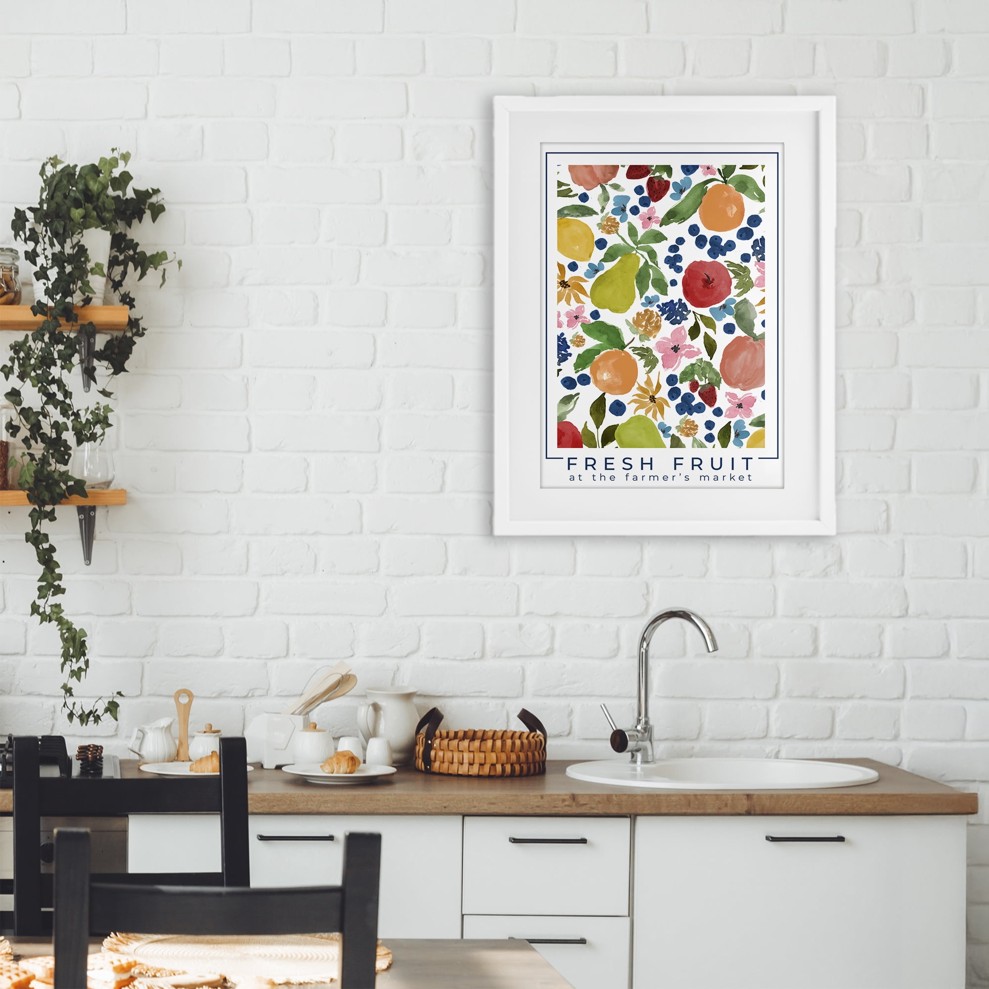 Stupell Industries Fresh Fruit Market Pattern White Framed Print Under Glass, design by Lucille Price
