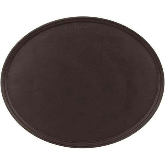 TrueCraftware- 22" x 27" Oval Anti-Slip Serving Tray Rubber Lined Surface Brown Color- Plastic Food Meals Server Tray with Raised Edges for Home Kitchen Restaurant Cafeteria Bar Hotel