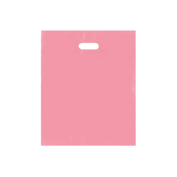 SSWBasics Large Pink Frosted Plastic Merchandise Bags - 15” x 18” x 4” - Case of 250