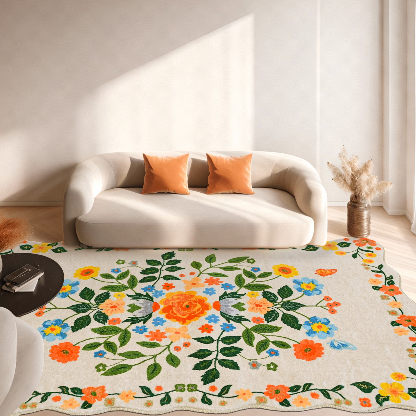 Pentantan Floral Area Rugs 8'x10', Machine Washable Rug for Living Room Non-Slip Vintage Soft Indoor Carpet for Bedroom, Dining Room, Playroom, Office, Beige
