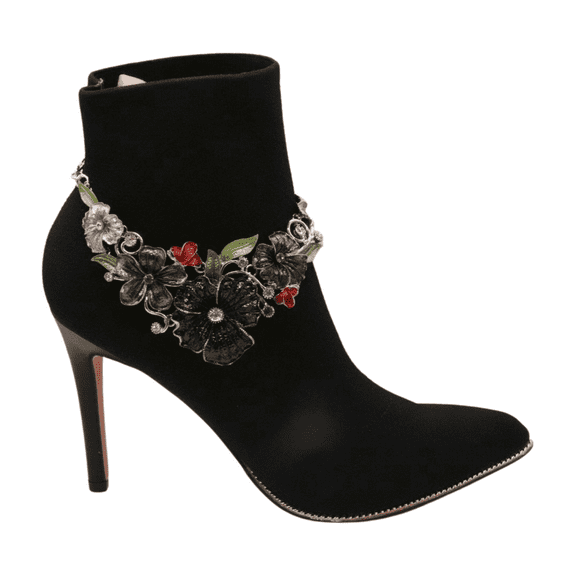 Women Silver Metal Chain Boot Bracelet Anklet Shoe Flower Charm