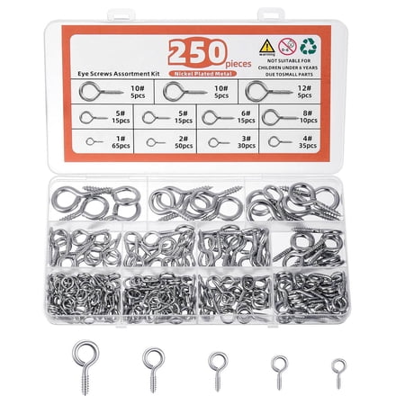 Eye Hook Screw, Screw Eyes, Eye Bolts, Heavy Duty Eyelet Screw Nickel Plated Self Tapping Screws