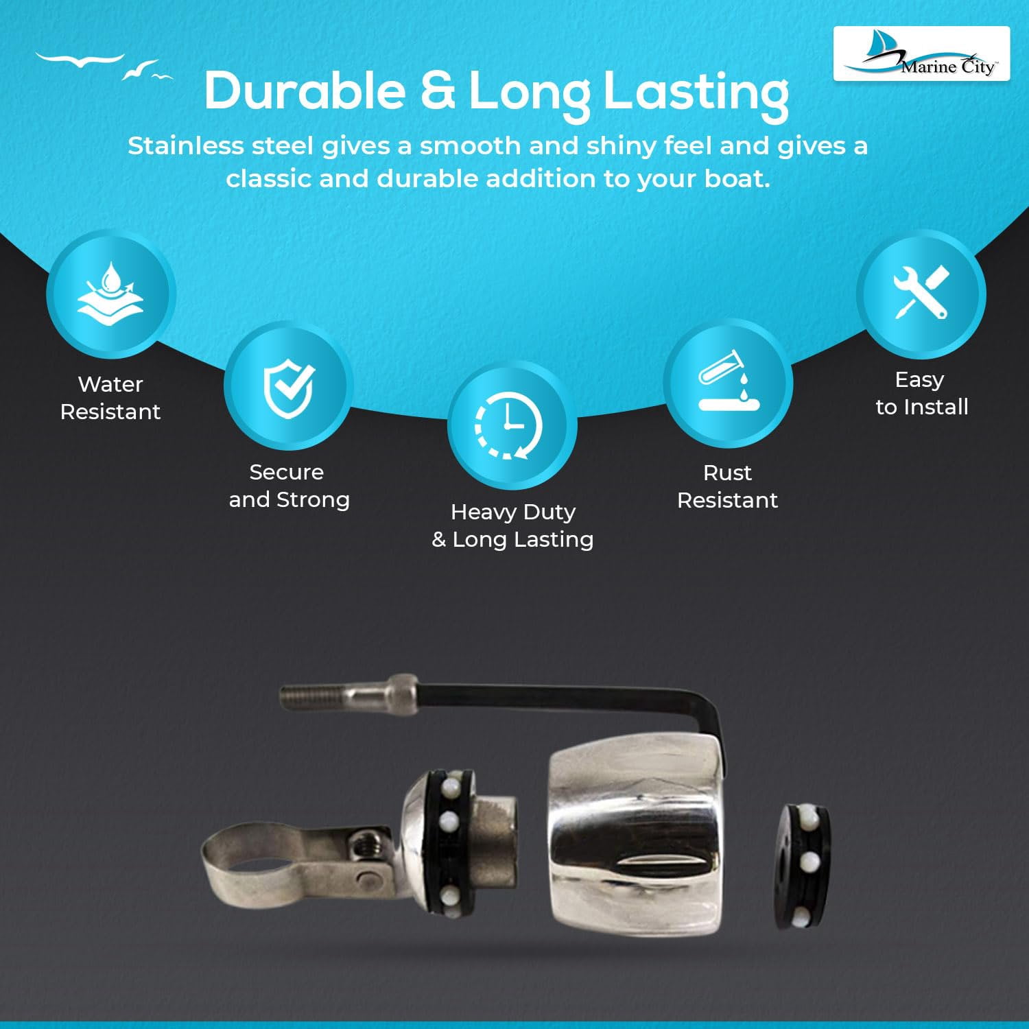 MARINE CITY 316 Stainless Steel Steering Wheel Knob with Cap, Gloss Polished Finish, Durable Spinning Ball Bearing for Marine Boats, Yachts, Kayaks, and Caravans Pack of 1