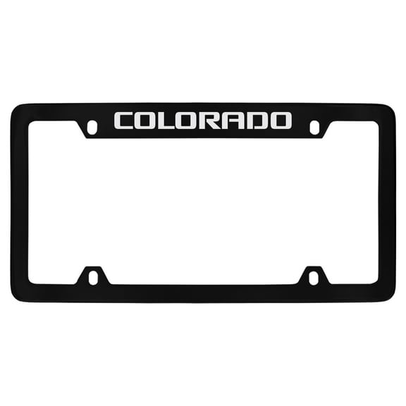 Chevrolet Colorado wordmark black coated metal license plate frame holder