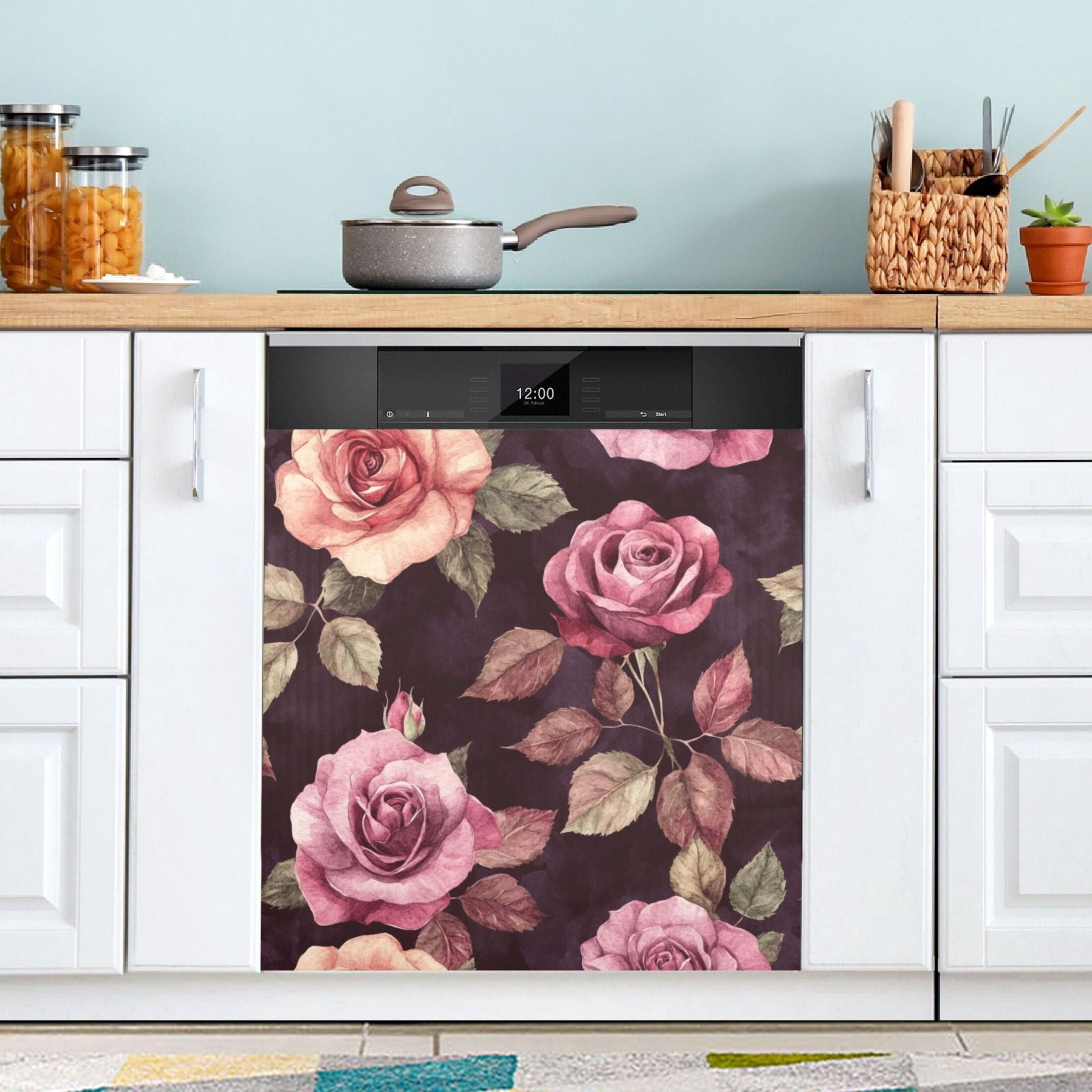 Dishwasher Magnetic Sticker 23x26 Inch Refrigerator Magnetic Sticker Washing Machine Magnetic Sticker Kitchen Panel Magnetic Sticker Home Decor Maroon Roses Seamless