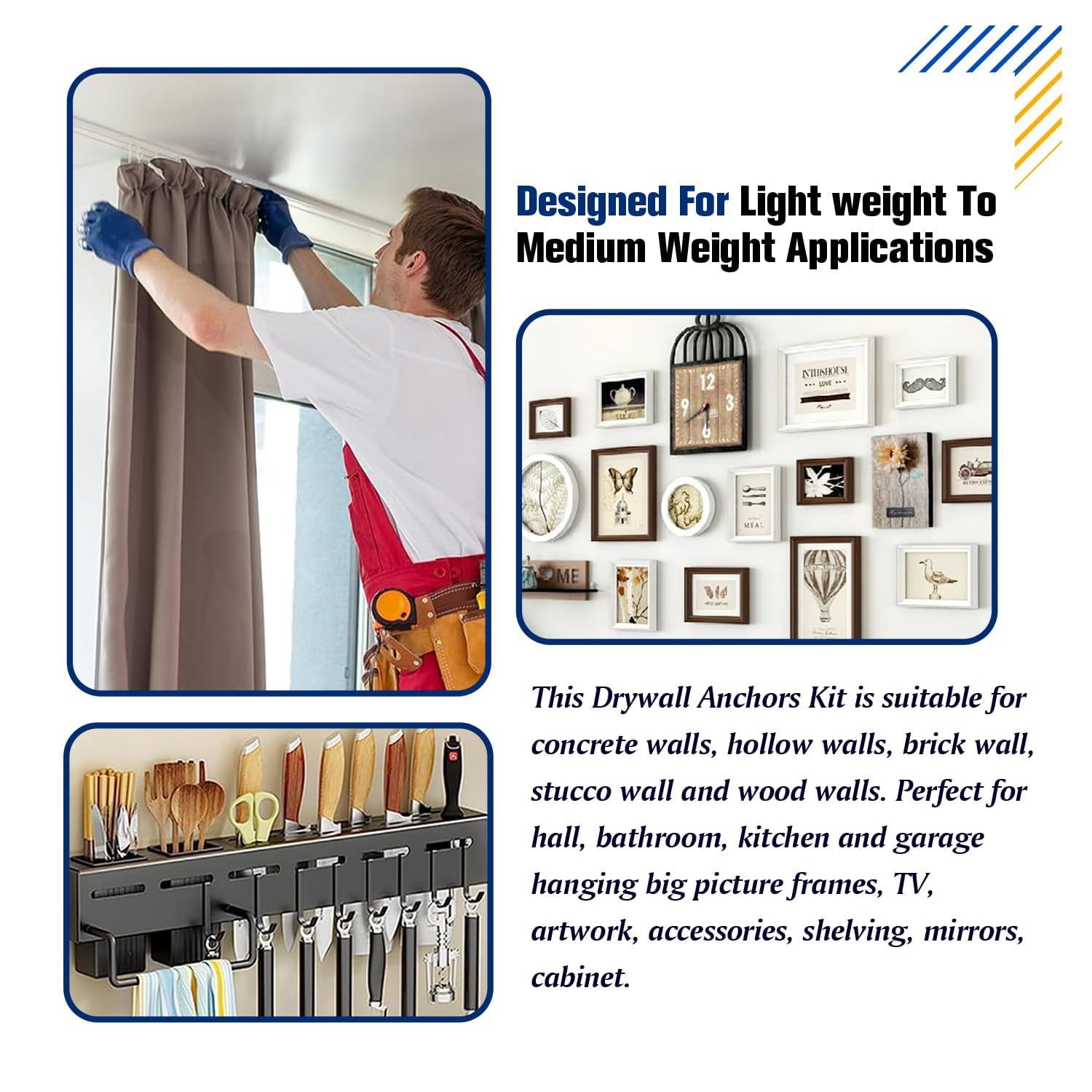 Drywall Anchors Assortment Kit, 400Pcs 6 Sizes Self Drilling and Plastifc Wall Anchors, Drywall Hanging Set for Pictures, Frames, Mirrors and Shelves, Bit Included