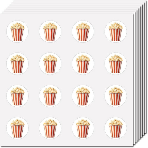 128Pcs 8 Sheets Small Popcorn Stickers Party Favor Sticker Labels 0.98 Inch Mini Round Dot Circle Picture Decorative Decals