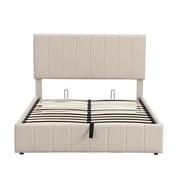 Churanty Hydraulic Storage Bed Frames Full Size Platform Bed with Upholstered Headboard,Beige