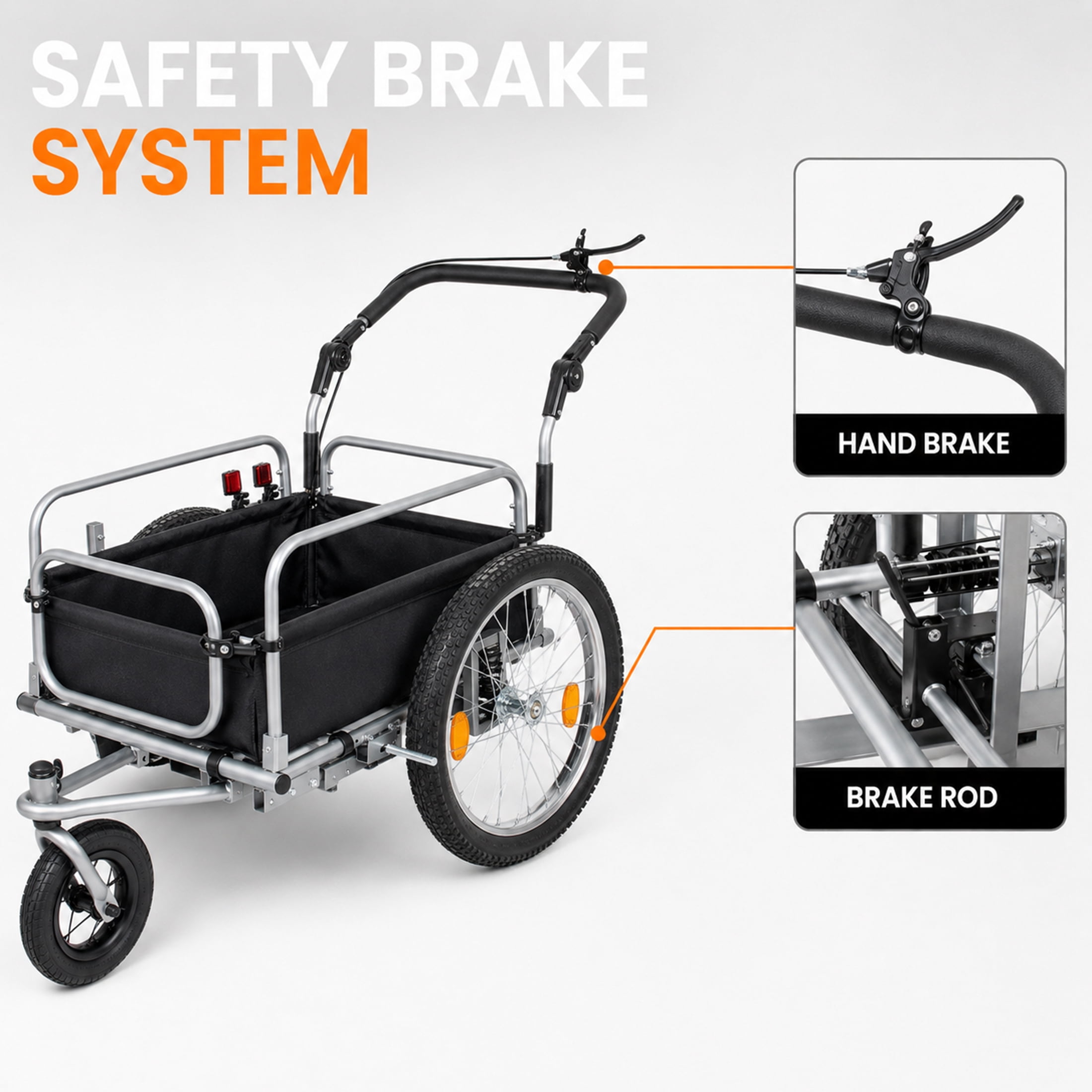 3-in-1 Heavy-Duty Bike Cargo Trailer with 20" Fat Tires, 150lbs Capacity Steel Frame Utility Wagon, Convertible Stroller and Pull Cart with Suspension and Safety Handbrake for Camping and Groceries