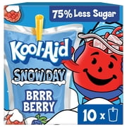 Kool-Aid Snow Day Artificially Flavored Drink, 10 Pouches, for School Lunches and On-the-Go Hydration, Brrr Berry Artificially Flavored, Excellent Source of Vitamin C, 6 fl oz