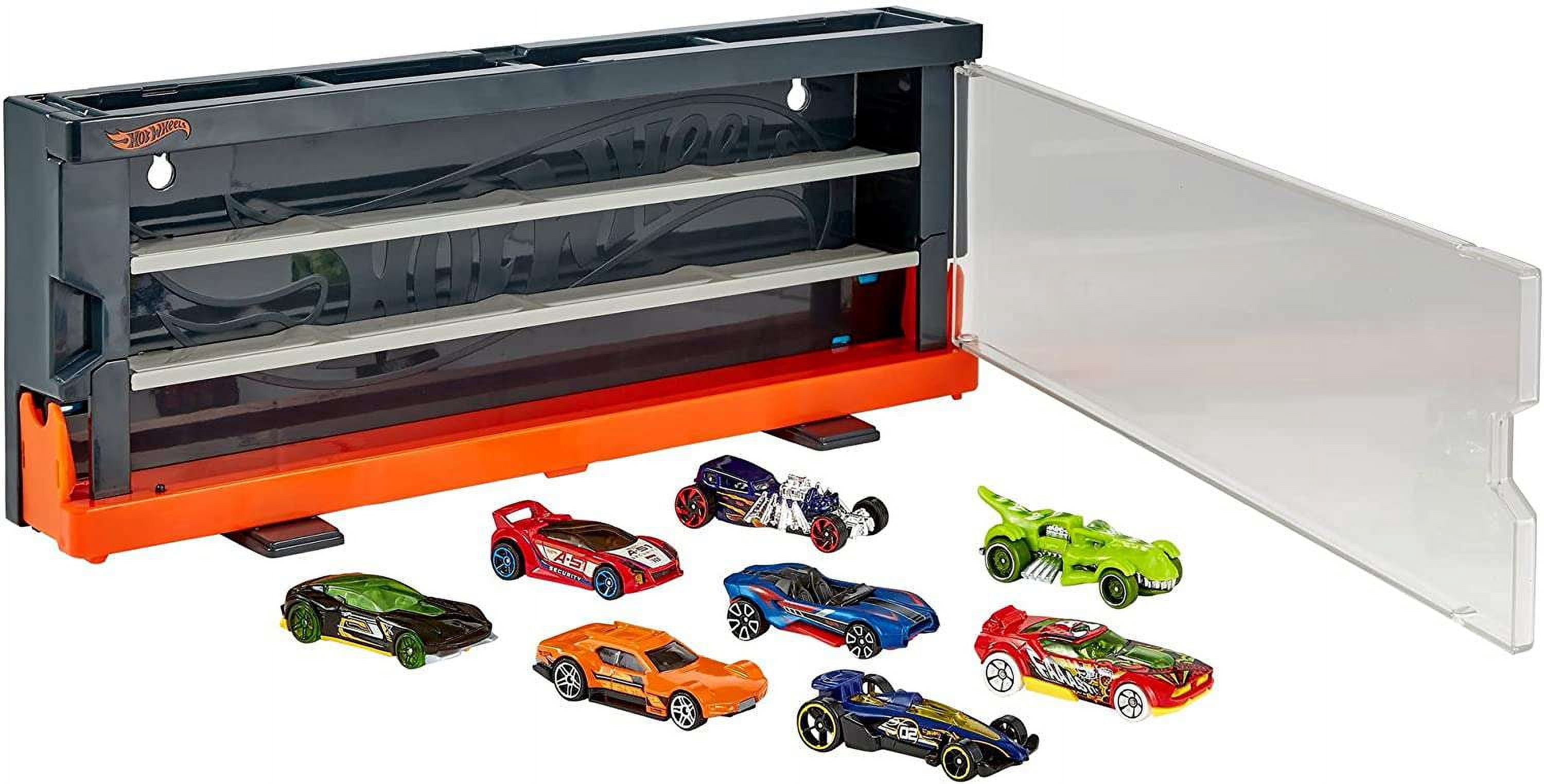 Hot Wheels Interactive Display Case with 8 Toy Cars & Storage for 12 Cars
