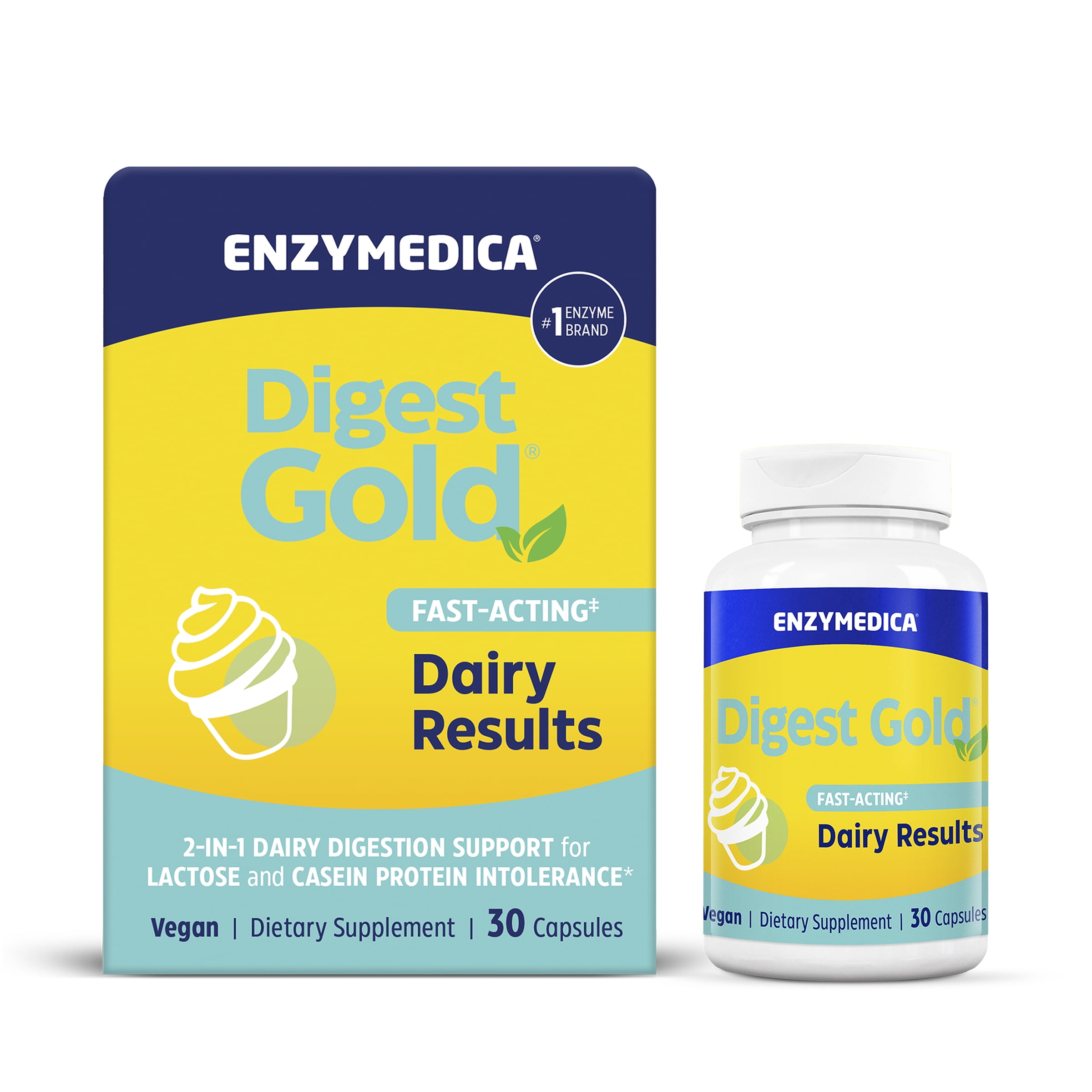 Enzymedica Digest Gold Fast-Acting Dairy Results for Full Dairy and Lactose Relief, 30 Count