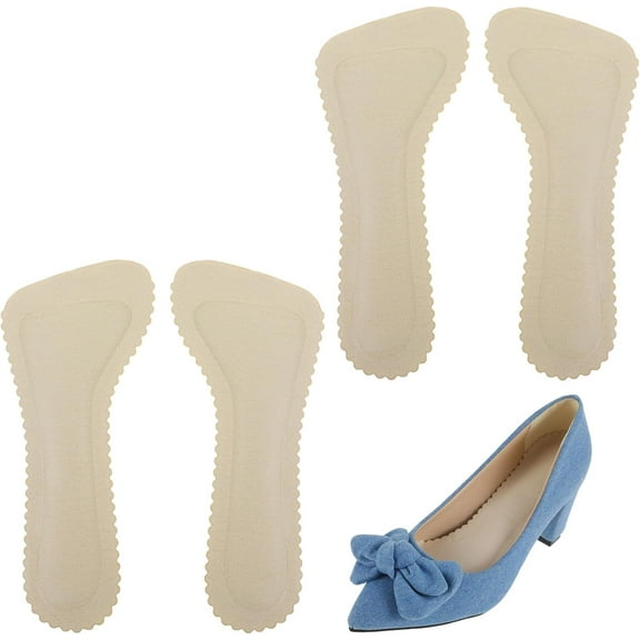 2 Pairs High Heel Comfort Pads for Women - Invisible Adhesive Arch Support Inserts 3/4 Non-Slip Slim Inserts Liners Leather Cushioning Heel Insoles for Sandals, Flats, and Pumps (Beige)