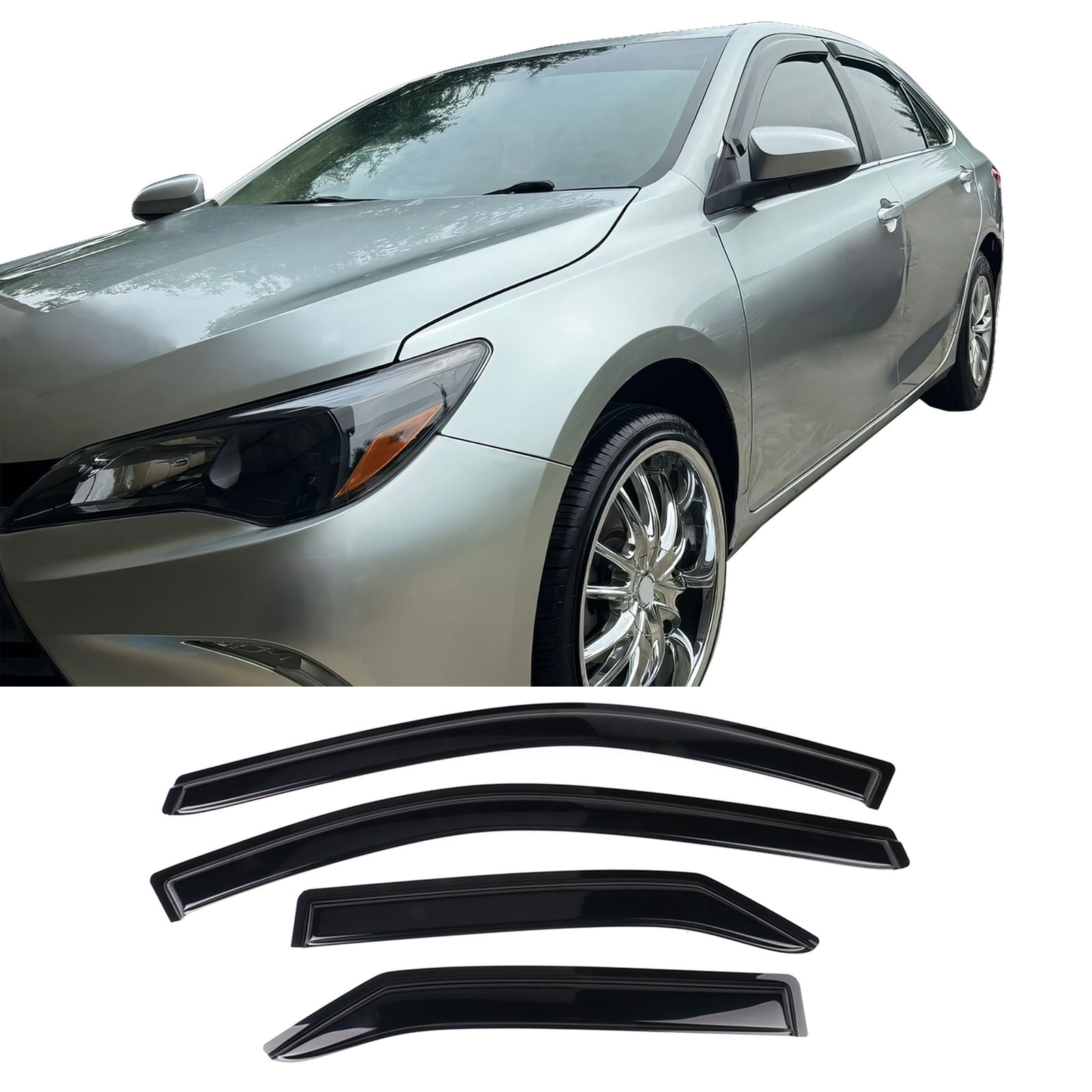 Ikon Motorsports Compatible with 15-17 Toyota Camry Sedan Acrylic Window Visors Vent Windshield Deflector Rain Guard 4Pc Set Outside Mount 2015 2016 2017