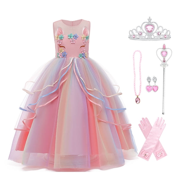 eKids Robe de Princesse pour Fille Longue en Tulle Robe de Demoiselle d'Honneur Costume Unicorn
