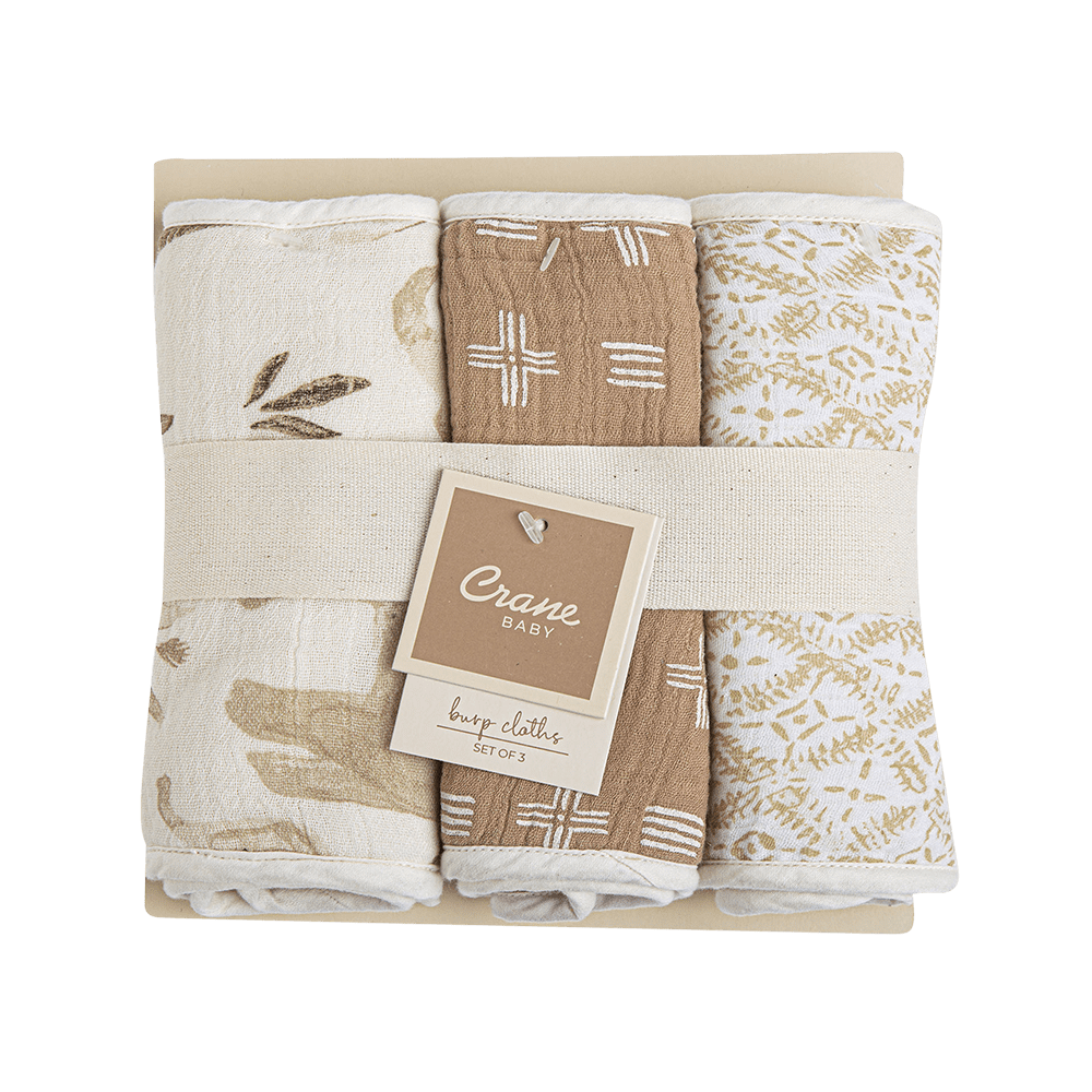Crane Baby Kendi Safari Animal Burp Cloth, 3 Piece, Unisex Burp Cloths, Baby Registry Gift