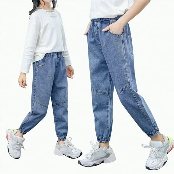 Hessimy Girls' Jeans Baggy High Waist Pants Wide Leg Pants Teen Clothing Justice Girls Clothing Little Girl Toddler Girl Cargo Pants dopamine bootcut (Blue,8-9 Years)