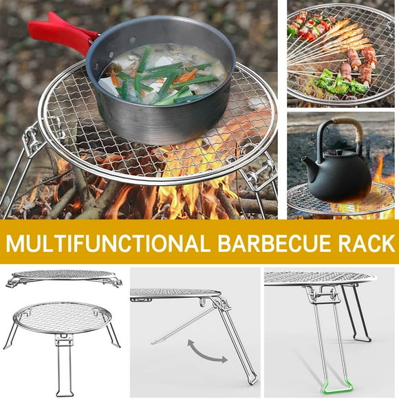 Suncoda Bbq Grill, Folding Grill, Stainless Steel Grate Grill, Heavy Duty Portable Camping Grill for Fireplace, Picnic, Backpack, Outdoor, 13.4 X 13.4 X 6.9 Inches